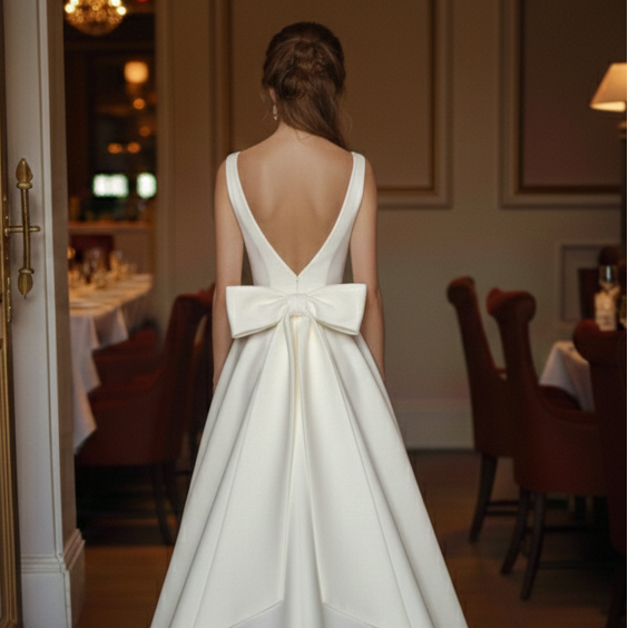 Ribbon Tie Wedding Dress Simple Long Silk Minimalist Wear