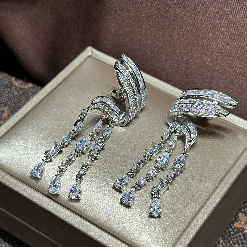 Silver Color CZ Zircon Bridal Earrings Cubic Zirconia Wedding Earring For Women Bride Accessories Dinner Party Dress Jewelry