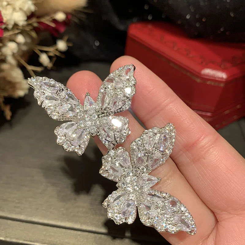 Luxury Butterfly Zircon Bridal Earrings Cubic Zirconia Wedding Earring For Brides Accessories Women Birthday Gifts Jewelry A