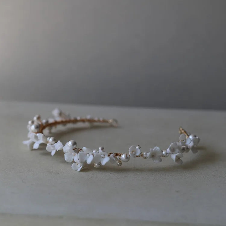 Porcelain Flower Headband Hairband Pearl Headpiece For Brides Women Headdress Headwear Wedding Hair Accessories Bridal Jewelry