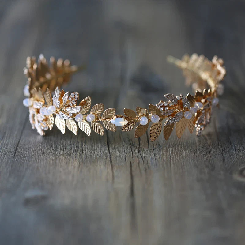 Wedding Hair Accessories Baroque Vintage Headbands Hairbands Leaf Opal Crystal Headpieces Headwear Brides Crowns Bridal Jewelry a