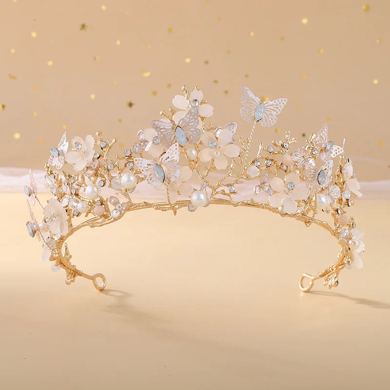 Wedding Crowns For Bride Crystal Flower Fairy Bridal Tiara Crown For Women Girlfriend Diadem Party Bride Hair Jewelry Headdress as picture 5
