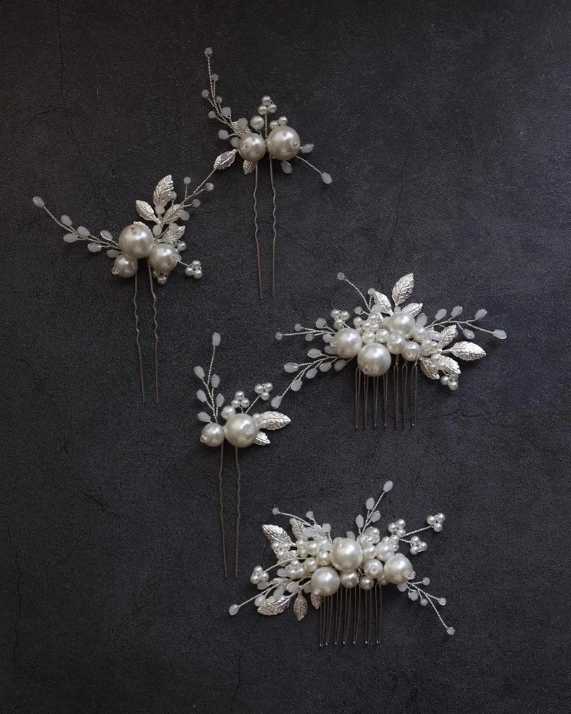 Wedding Accessories Pearl Beaded Hair Pin Clip Comb Gold Silver Color Hairpin For Bride Leaf Headdress Head Piece Bridal Jewelry
