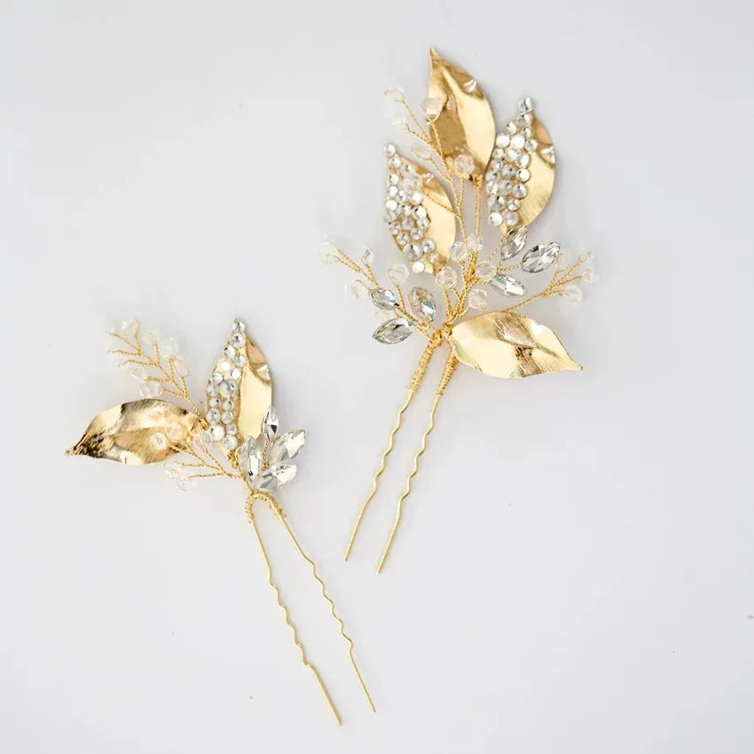 Wedding Accessories Gold Color Hair Pin Clip Rhinestones Crystal Head Piece For Bride Bridesmaids Hairpin Bridal Jewelry a