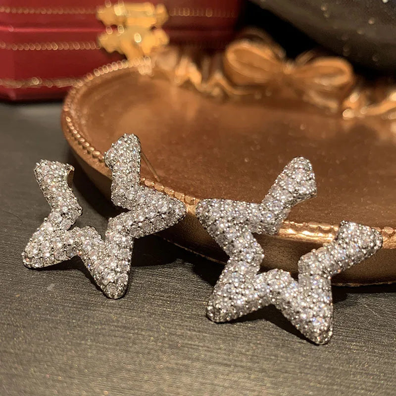 Luxury Star AAA Zircon Bridal Earrings CZ Cubic Zirconia Wedding Earring For Brides Accessories Women Girl Dinner Party Jewelry