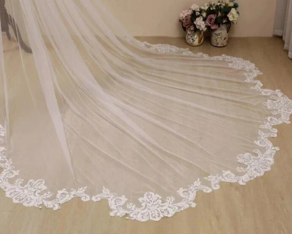 White Off-White Ivory Bridal Veil 3 Meters Lace Wedding Veil Cathedral Long Bridal Veils Wedding Accessories
