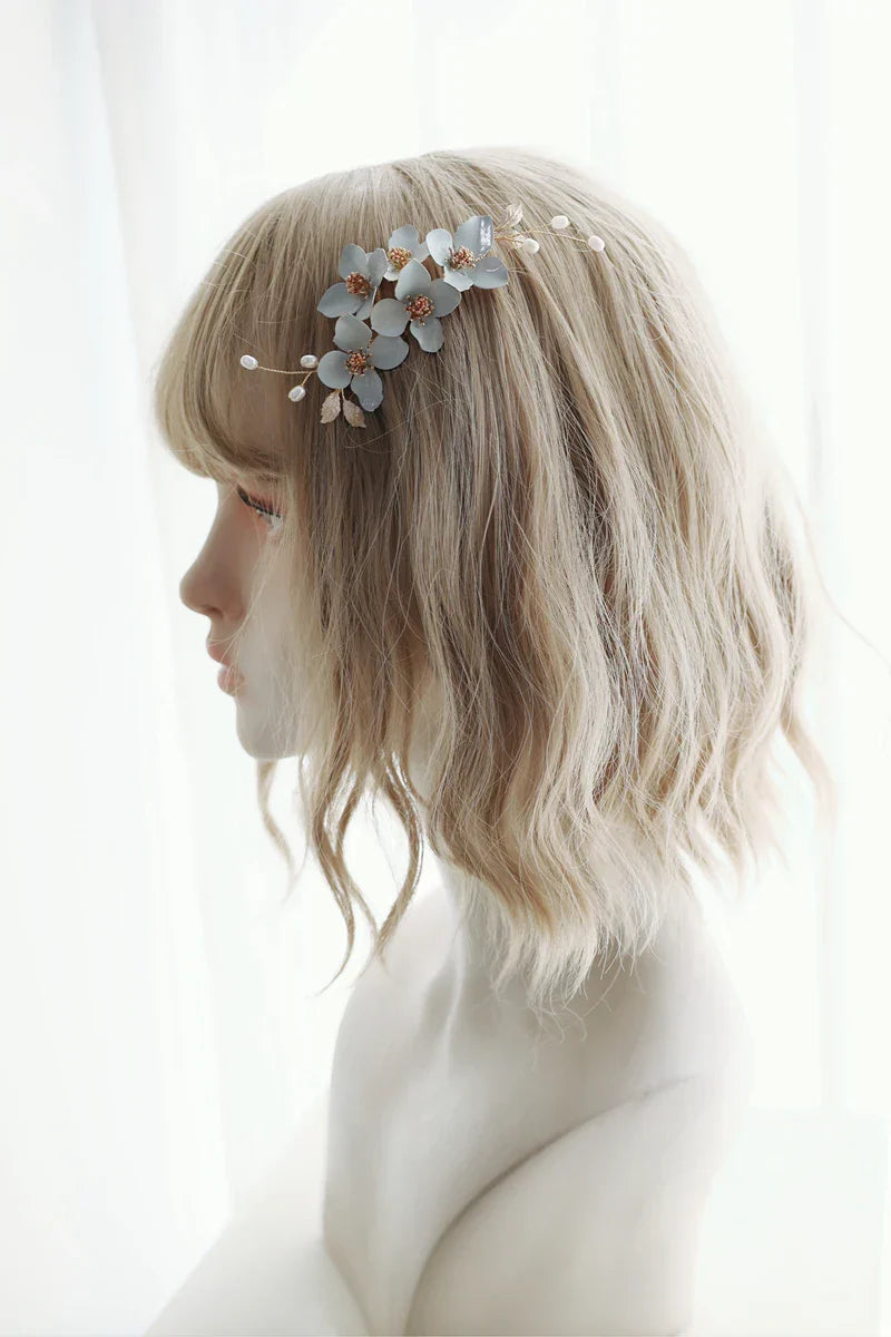 Wedding Accessories Blue Flower Hair Comb Pin Clip Leaf Hairpins For Brides Bridesmaids Women Headpiece Headband Bridal Jewelry