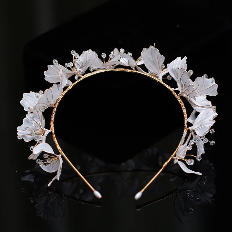 Wedding Hair Accessories Flower Leaf Headband Hairband Brides Women Girl Headpieces Gold Color Headwear Headdress Bridal Jewelry