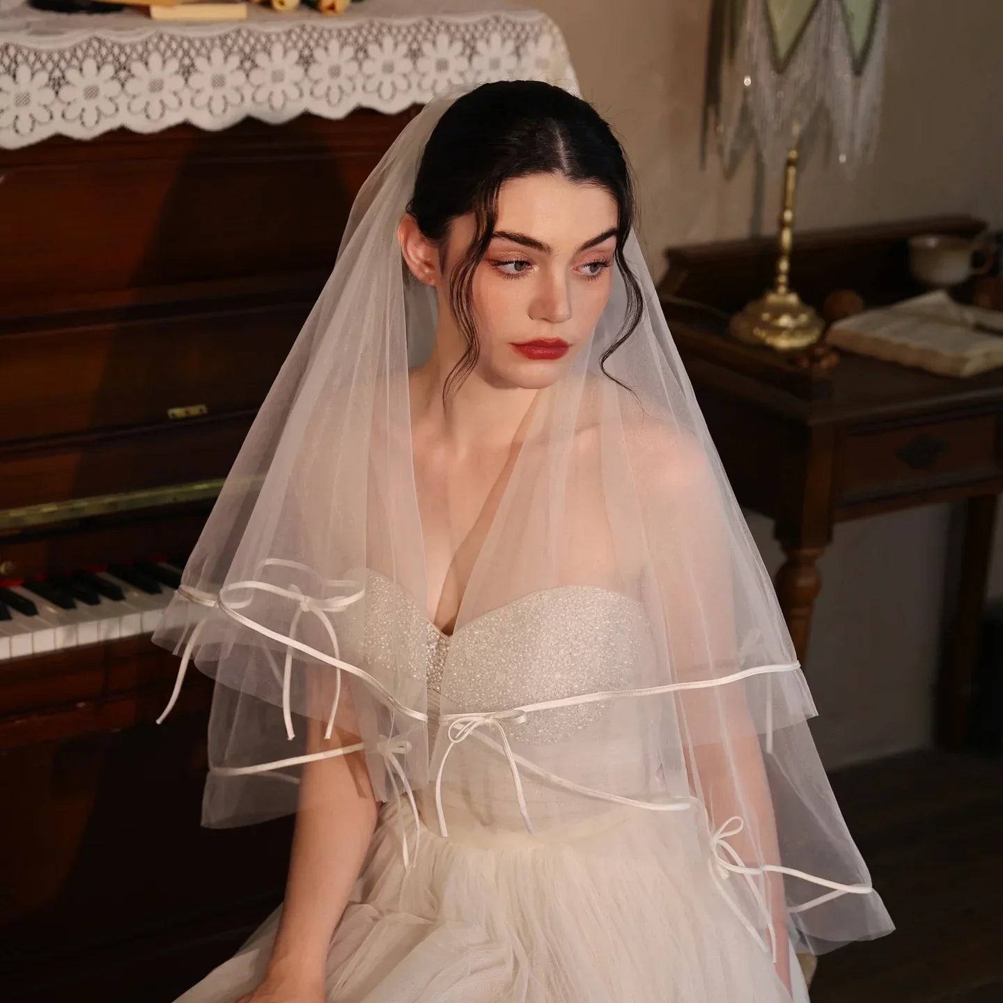 Short Bridal Veil White Wedding Veils For Brides Evening Dinner Party Dress Women Girl Gifts Hair Accessories Jewelry