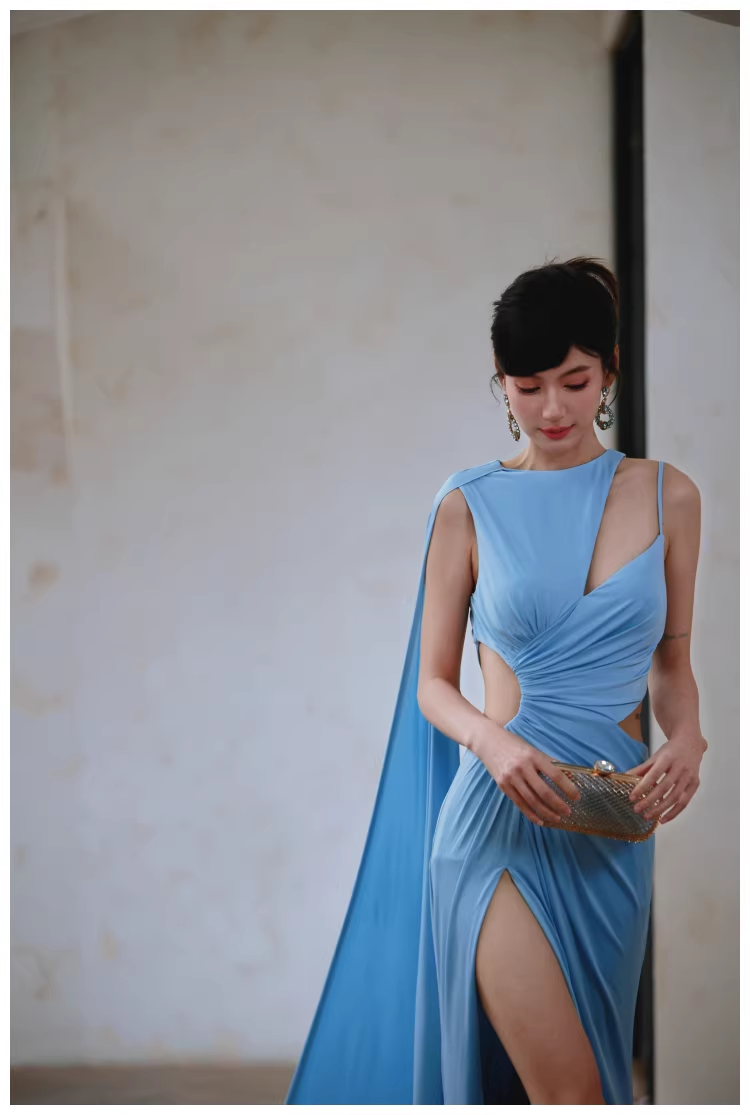 Sexy Blue Satin Slit Mermaid Long Prom Dress Evening Dresses