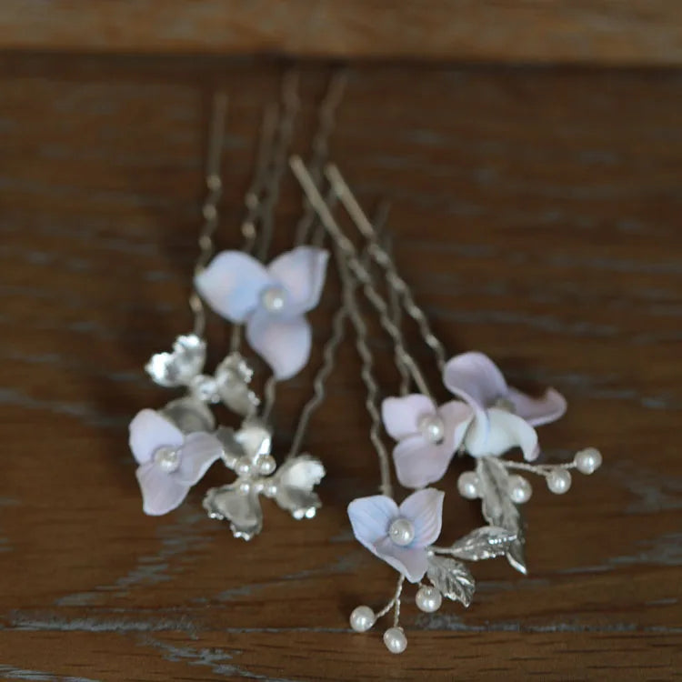 Porcelain Flower Hair Pin Clip Silver Color Head Piece For Bride Bridesmaids Women Hairpins Wedding Accessories Bridal Jewelry