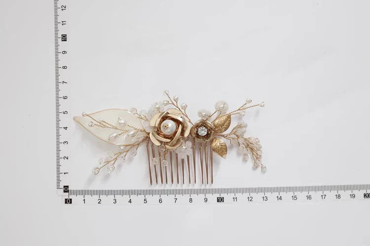 Wedding Accessories Gold Color Hair Comb Pin Pearl Crystal Hairpin Bride Birthday Gift Flower Leaf Head Piece Bridal Jewelry