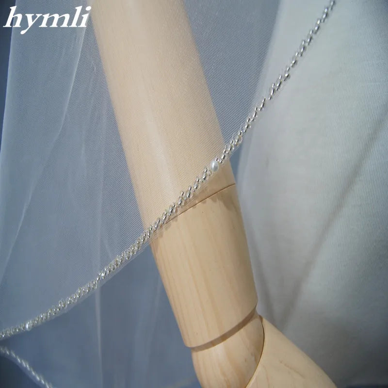 Handmade 1-Layer Beaded Veil in White , Off-White , Champagne with Metal Comb Bridal Headwear