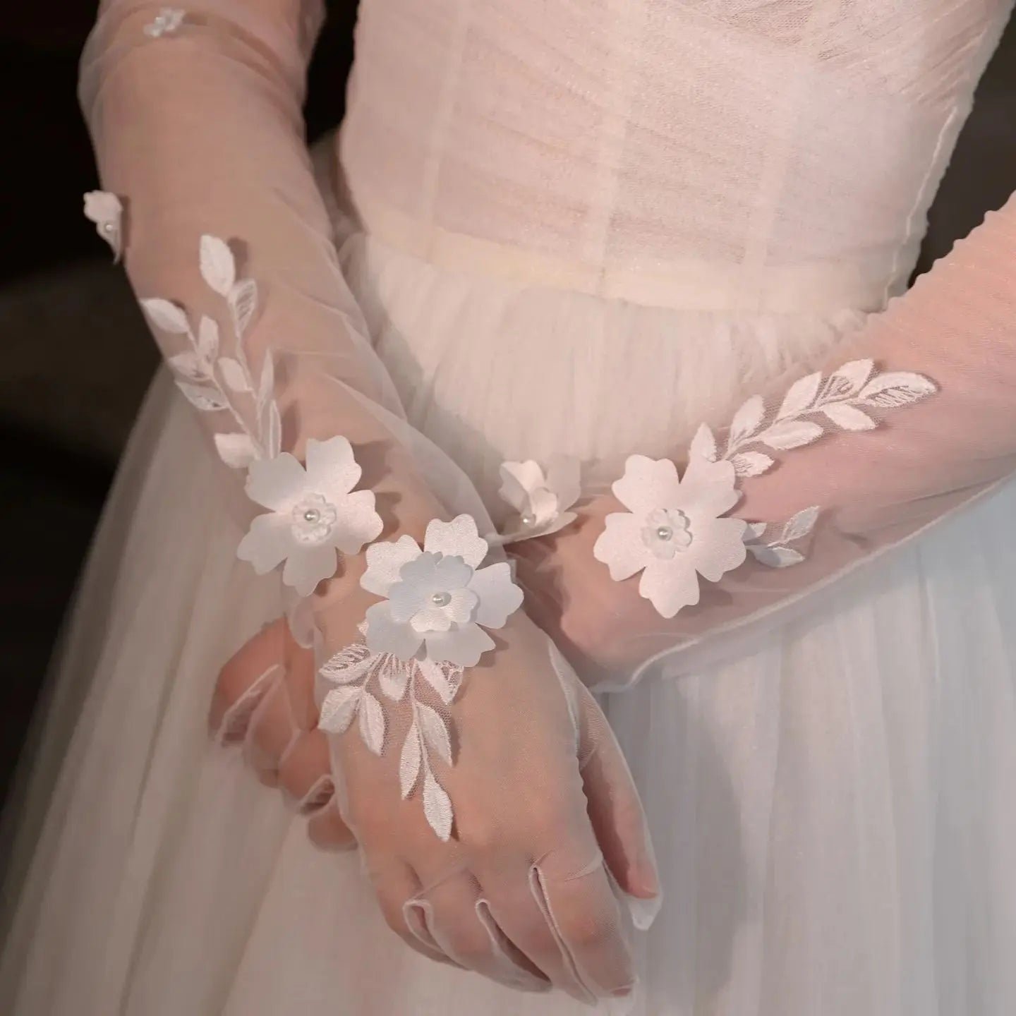 Short Bridal Gloves Flower Wedding Glove For Women Girl Party Evening Dress Jewelry Brides Accessories a