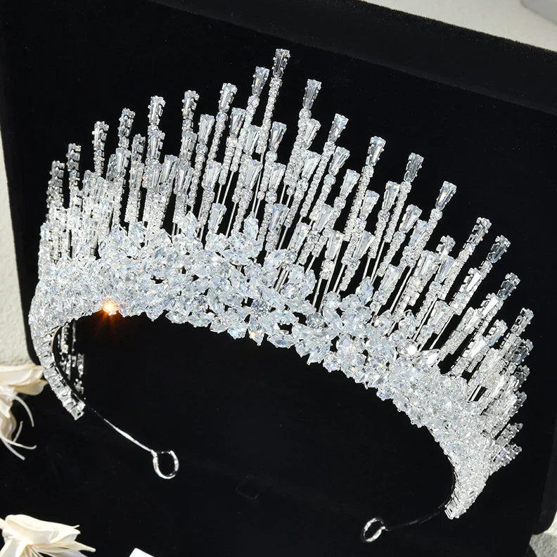 Big Large Zirconia Tiara Crown Birthday Gift Diadem Brides Party Dinner Dress Headband Wedding Accessories Bridal Hair Jewelry a