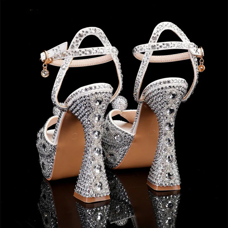 Luxury Colorful Rhinestones Women Gladiator Sandals Sexy Ankle Strap Platform Wedges High heels Fashion Summer Party Prom Shoes