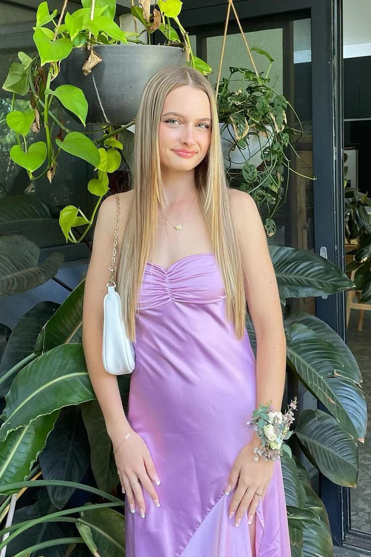 Charming Hot Pink Satin A Line Evening Dress Long Prom Party Gown
