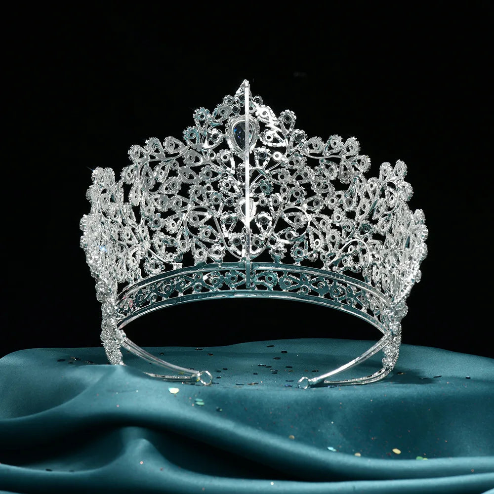 Zirconia Tiaras and Crowns Rhinestones Headband For Brides Party Big Large Headpiece Wedding Accessories Bridal Hair Jewelry