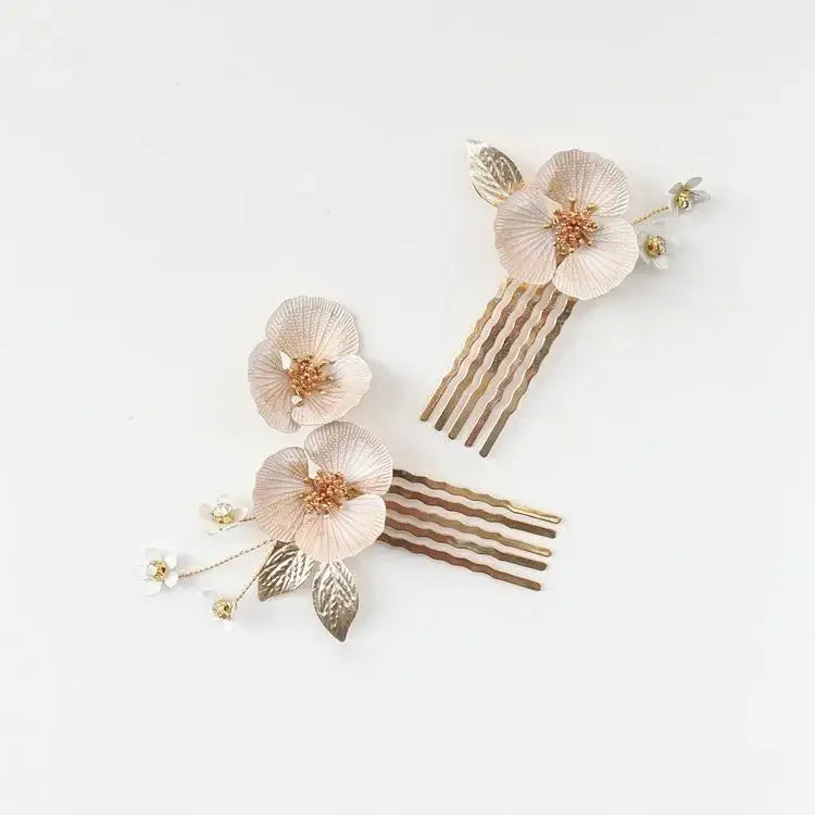 Bridal Jewelry Gold Color Hair Pin Clip Flower Leaf Head Piece For Bride Bridesmaids Women Crystal Hairpin Wedding Accessories
