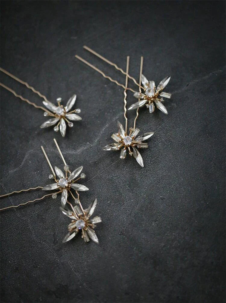 Wedding Accessories Crystal Rhinestones Hair Pins Clips Gold Color Head Pieces For Brides Bridesmaids Hairpins Bridal Jewelry