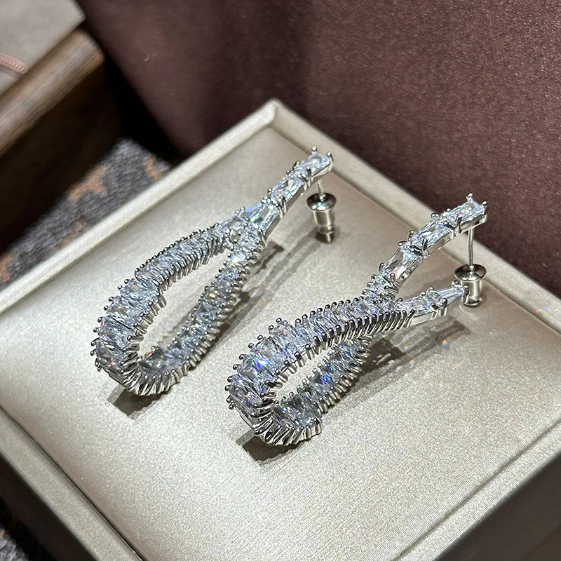 Silver Color CZ Zircon Bridal Earrings Cubic Zirconia Wedding Earring For Women Bride Accessories Dinner Party Dress Jewelry a