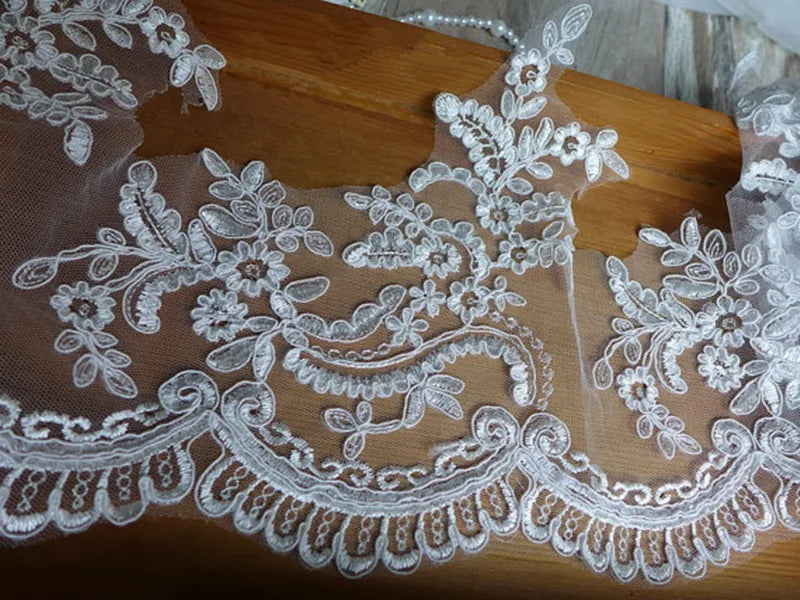 Cathedral Length Long Wedding Veil with Metal Comb Lace Bridal Veil in White Off-White And Ivory for Brides