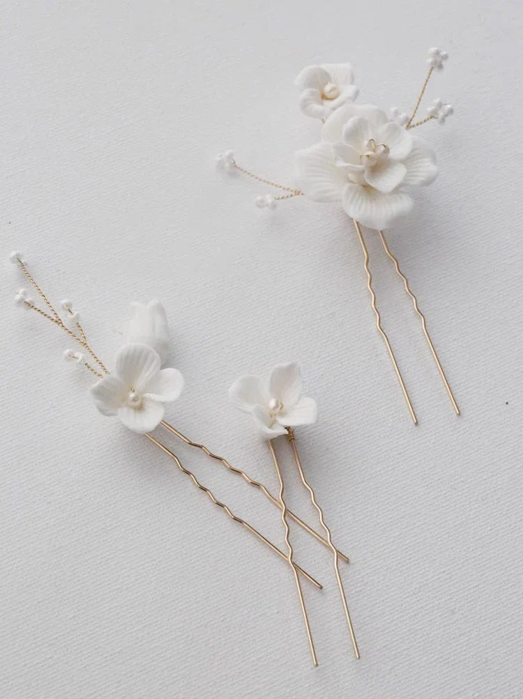 Wedding Accessories Porcelain Flower Hair Clip Pin Gold Silver Color Hairpin Brides Bridesmaids Women Head Piece Bridal Jewelry gold color