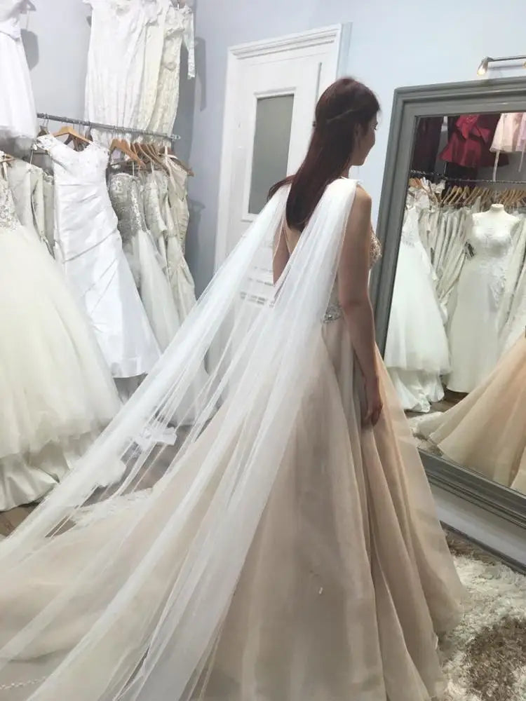 One Layer Lace Bridal Cape Cathedral Shoulder Veil Wedding Cloak " V"  Split in White, Off-White ,Ivory