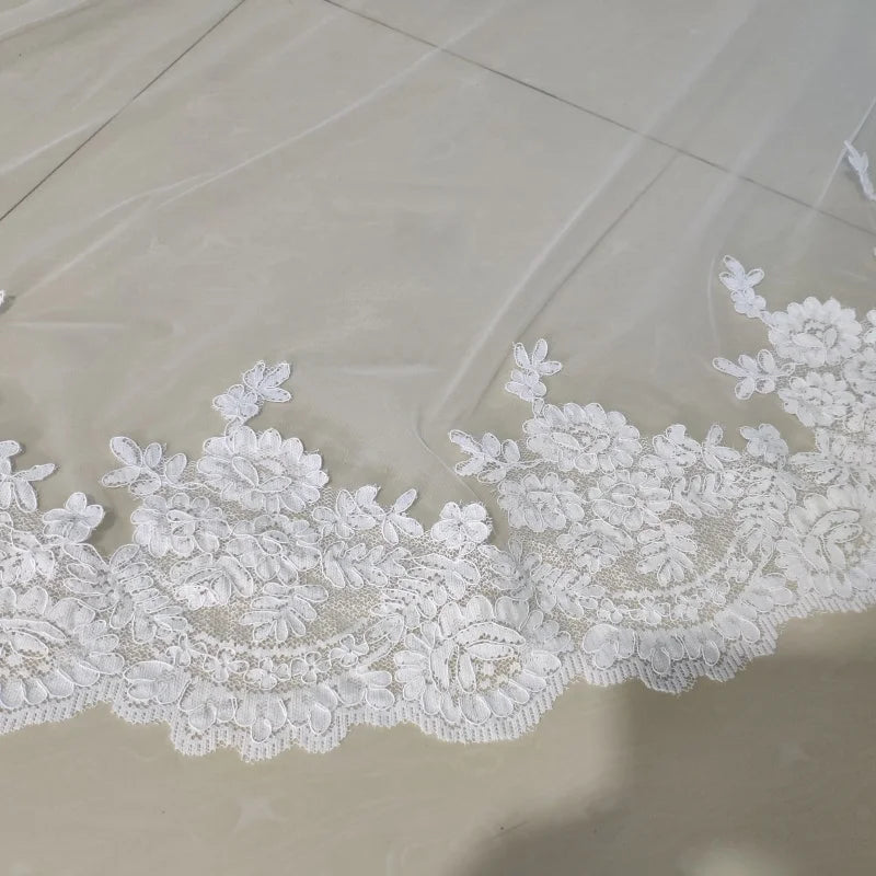 New France Lace Wedding Veil One layer 3 M Bridal Veil Long Lace Veil no Comb