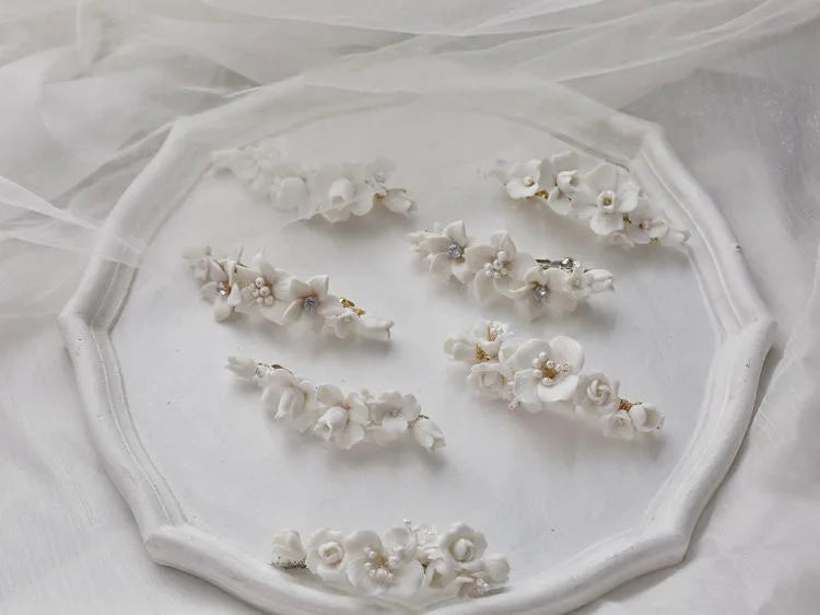 Wedding Accessories Porcelain Flower Hair Pin Clip Women Girl Hairpin For Brides Gold Silver Color Head Piece Bridal Jewelry