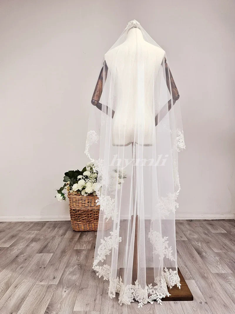Simple Bridal Veil Mantilla Lace Veil 1 Layer Wedding Veil Drop Veil