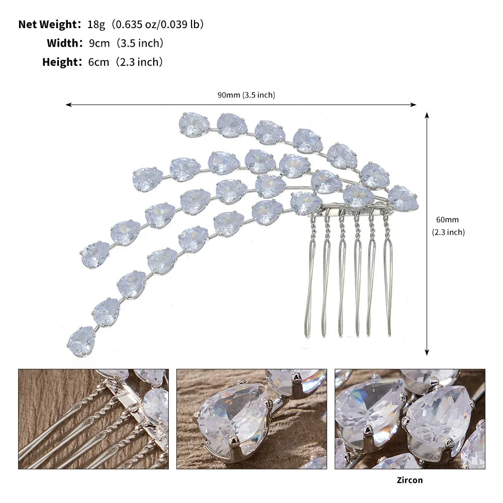 Wedding Accessories Silver Color Hair Comb Pin Clip Zirconia Crystal Hairpin For Brides Bridesmaids Head Pieces Bridal Jewelry