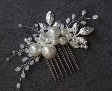 Wedding Accessories Pearl Beaded Hair Pin Clip Comb Gold Silver Color Hairpin For Bride Leaf Headdress Head Piece Bridal Jewelry silver color right