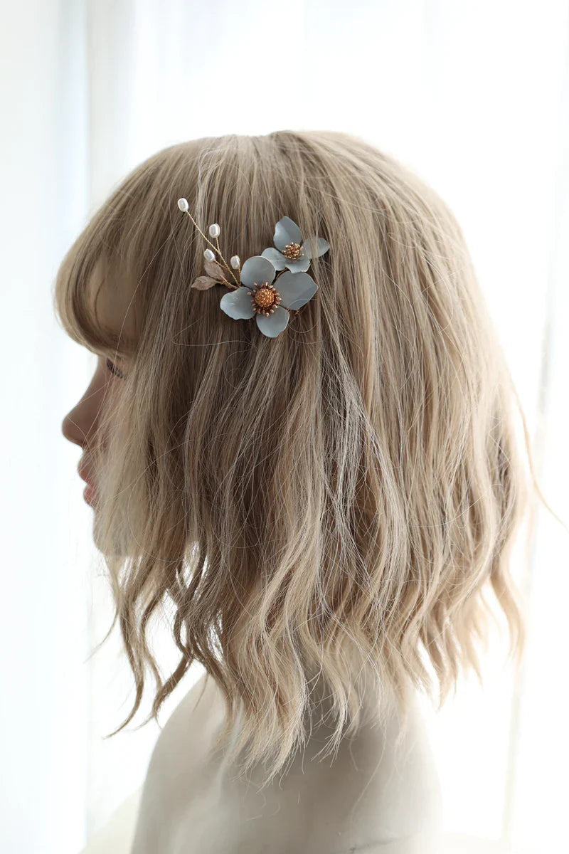 Wedding Accessories Blue Flower Hair Comb Pin Clip Leaf Hairpins For Brides Bridesmaids Women Headpiece Headband Bridal Jewelry