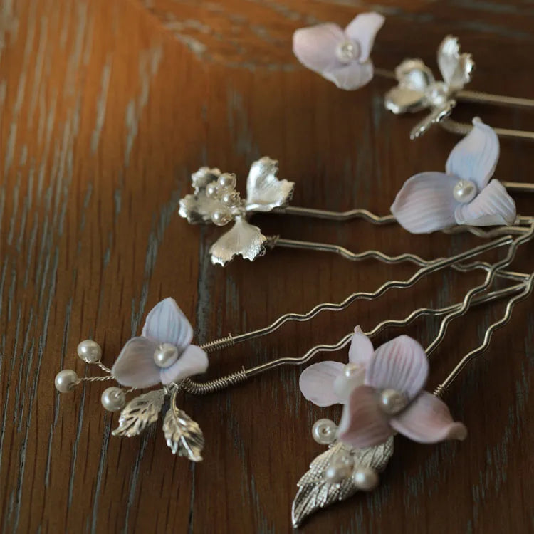 Porcelain Flower Hair Pin Clip Silver Color Head Piece For Bride Bridesmaids Women Hairpins Wedding Accessories Bridal Jewelry