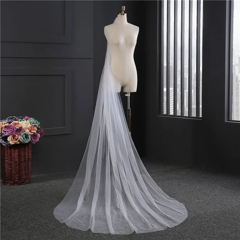 Cut Edge Soft Tulle Cathedral Length Bridal Veil 1 Layer Long Wedding Veil
