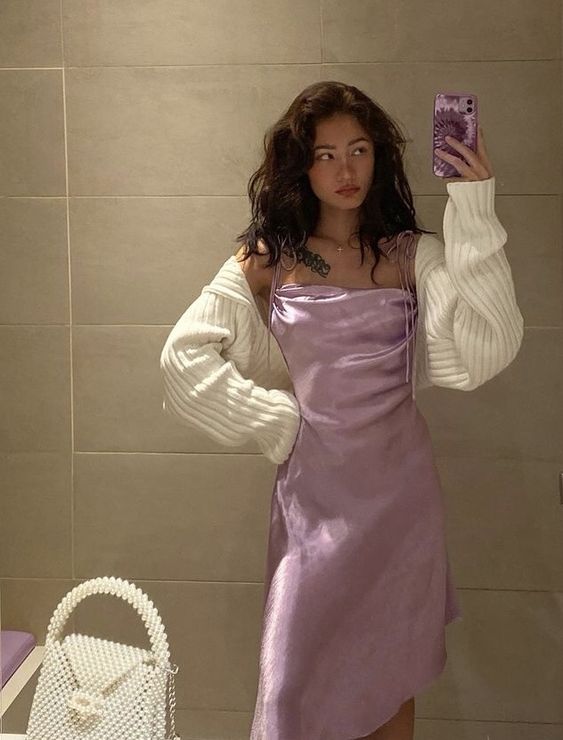 Spaghetti Straps Purple Silk Midi Prom Dress Classic Prom Dress
