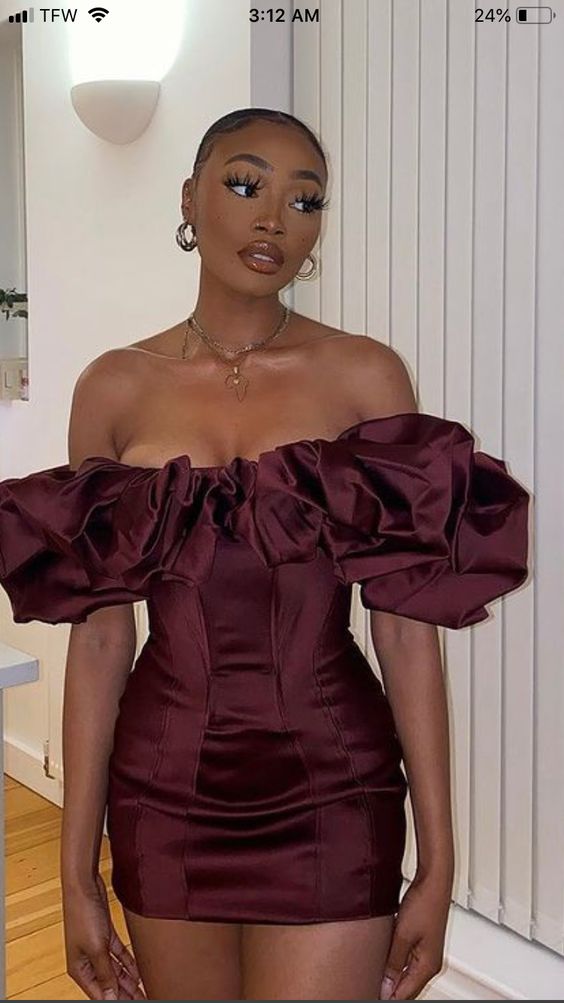 Satin Ruffle Off Shoulder Party Dresses Night Club Wear Slim Fit Bodycon Mini Dress