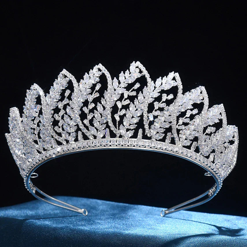 Zircon Tiaras and Crowns Zirconia Leaf Headpiece For Brides Women Pageant Prom Headband Wedding Accessories Bridal Hair Jewelry a