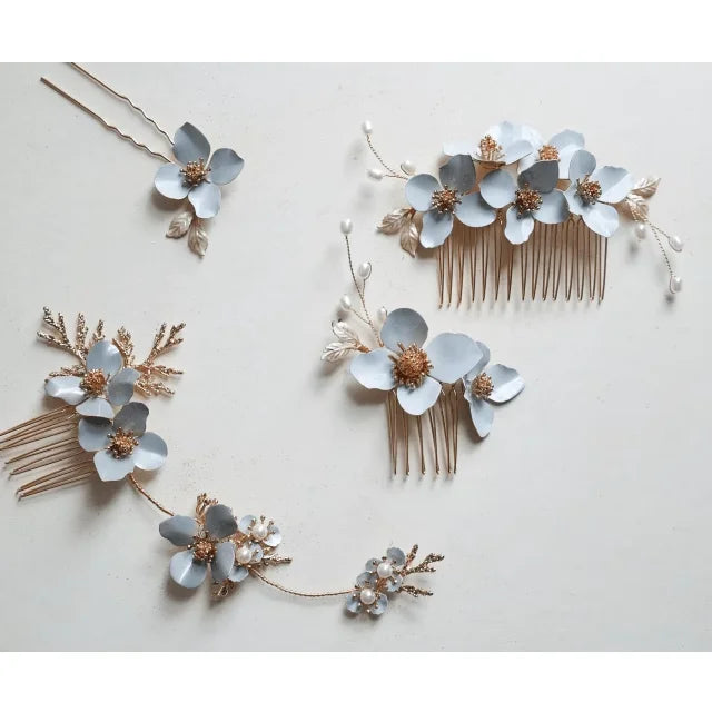 Wedding Accessories Blue Flower Hair Comb Pin Clip Leaf Hairpins For Brides Bridesmaids Women Headpiece Headband Bridal Jewelry