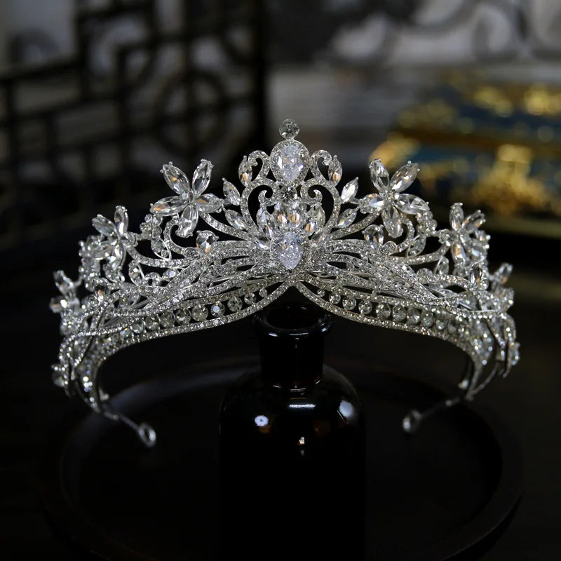 Baroque Wedding Crowns For Bride Luxury Crystal Pearl Queen Bridal Crown Tiara For Pageant Women Wedding Hair Jewerly Headdress as pic 2