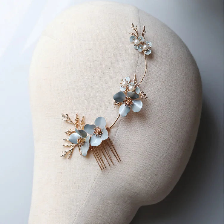 Wedding Accessories Blue Flower Hair Comb Pin Clip Leaf Hairpins For Brides Bridesmaids Women Headpiece Headband Bridal Jewelry e