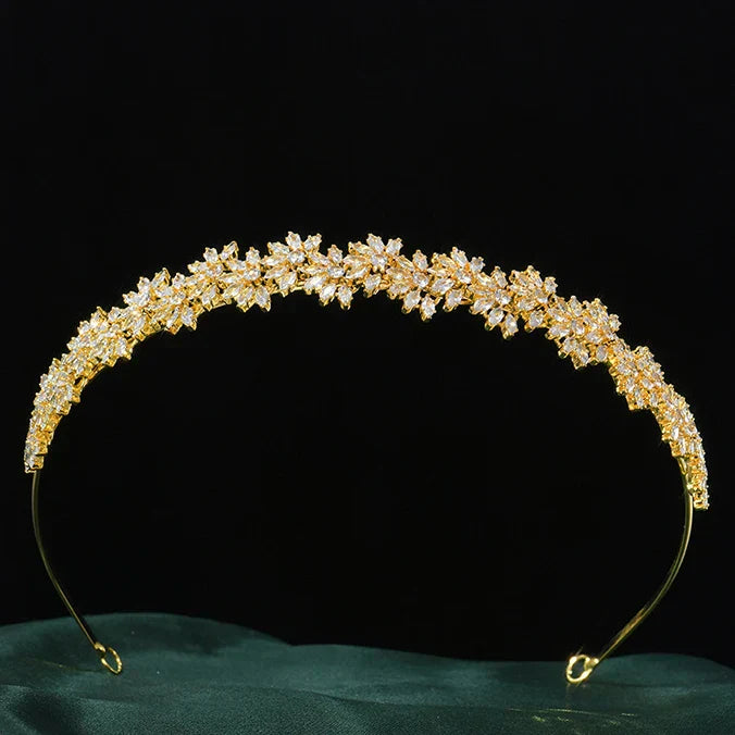 Zirconia Tiara Crown Gold Silver Color Headbands Brides Birthday Gift Zircon Headpieces Wedding Hair Accessories Bridal Jewelry gold color a