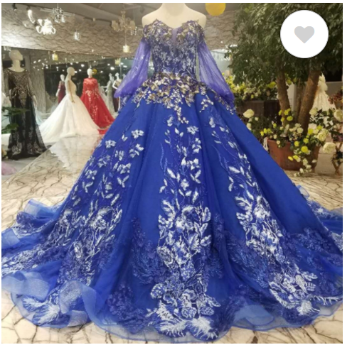 Off-the-Shoulder Long Sleeves Ball Gown Tulle Applique Court Train Prom Dress