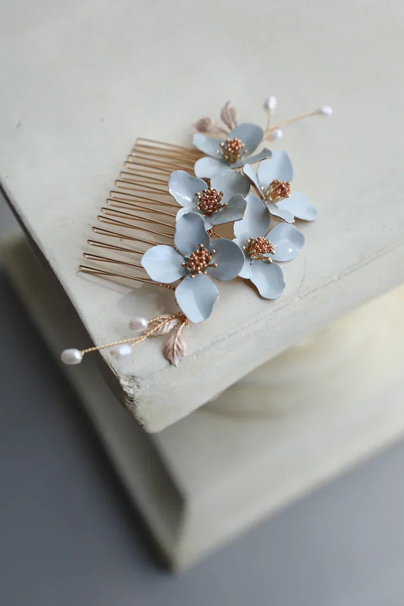 Wedding Accessories Blue Flower Hair Comb Pin Clip Leaf Hairpins For Brides Bridesmaids Women Headpiece Headband Bridal Jewelry a