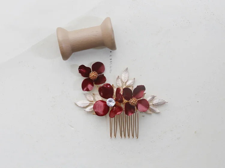 Wedding Accessories Red Flower Hair Comb Pin Clip Leaf Hairpin For Brides Bridesmaids Women Girl Head Pieces Bridal Jewelry
