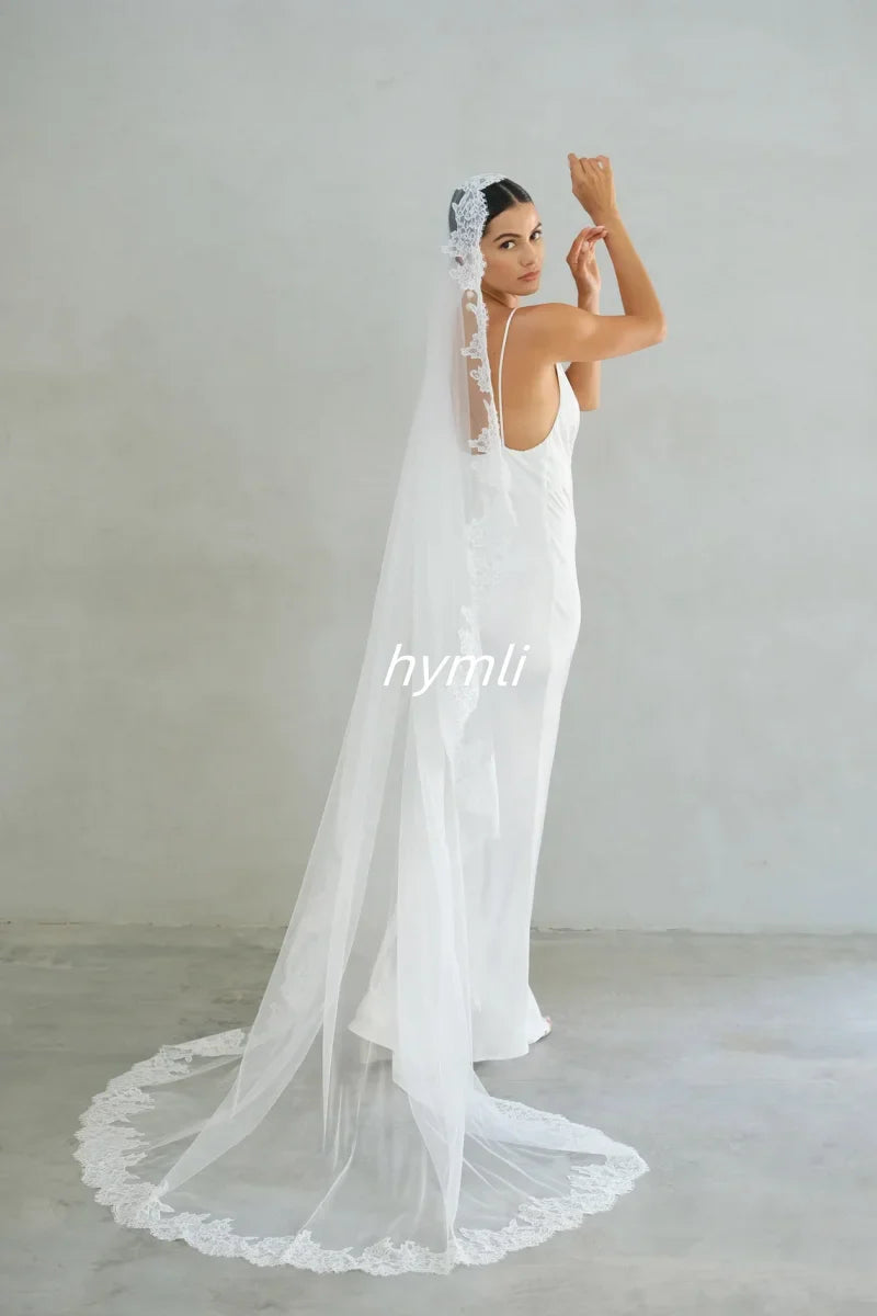 New One Tier Bridal Veil with Eyelash lace Trim Mantilla Lace Veil Soft Wedding Veil