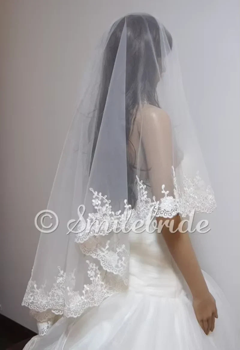 One layer 65" (165cm) Lace Wedding Veil No Comb Ivory