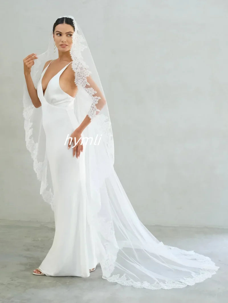 New One Tier Bridal Veil with Eyelash lace Trim Mantilla Lace Veil Soft Wedding Veil 230cm