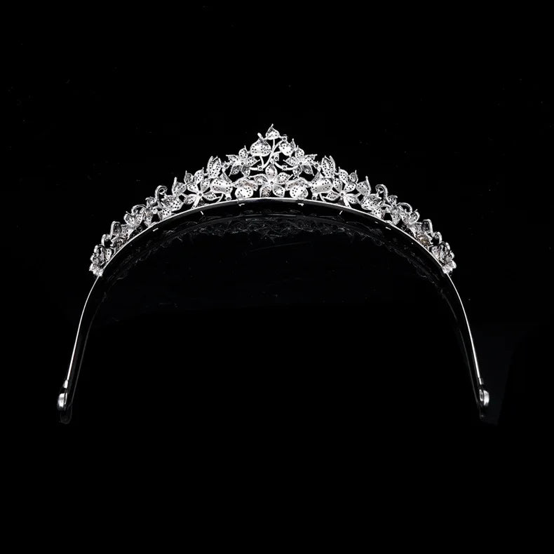 Flower Leaf Zircon Tiaras and Crowns Zirconia Headband For Brides Women Party Headpieces Bridal Hair Jewelry Wedding Accessories